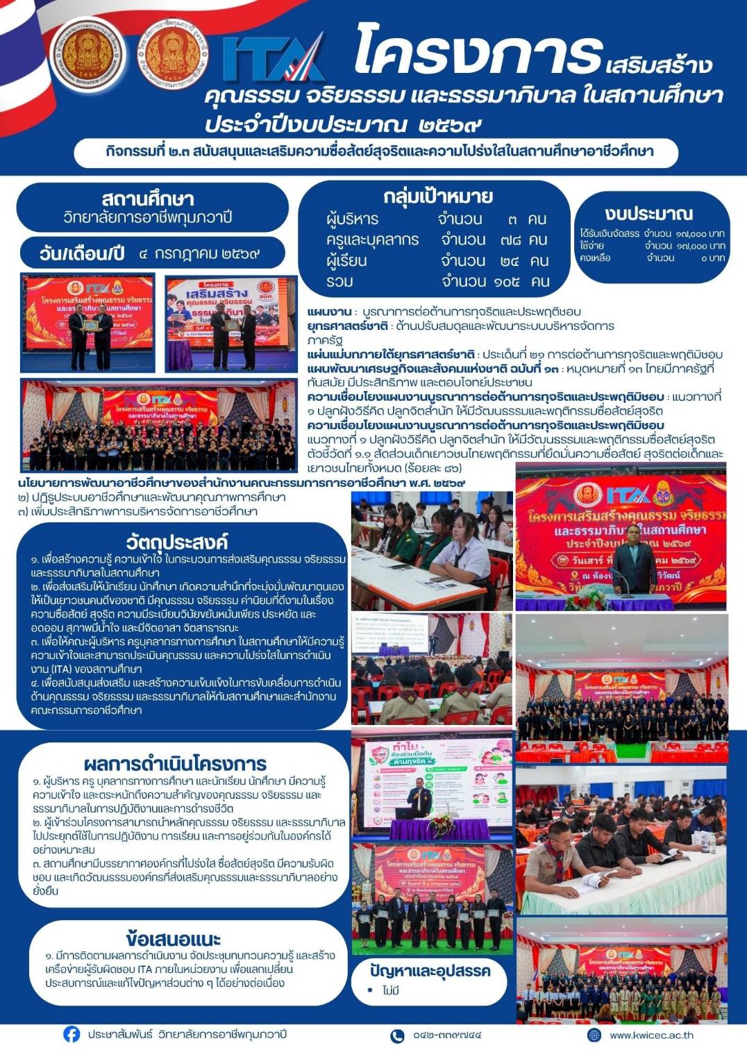 โครงการเสริมสร้างคุณธรรม จริยธรรม และธรรมาภิบาลในสถานศึกษา